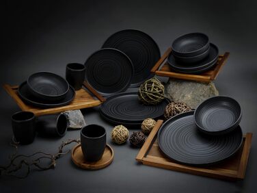 Набір посуду серії Uno з 16 предметів, комбінований сервіз керамограніту (чорний лавовий камінь, комбінований набір із 16 предметів), 22978