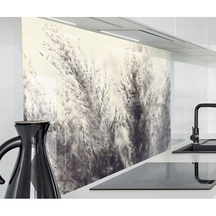 Кухонний фартух timalo зі скляним виглядом Акрилове скло 2 мм Бризкозахисна стіна для плити, скляний фартух, акрилові скляні стінові панелі, захисна панель для фартуха Бетонно-блакитно-сірий (60x52 см, 209- Пампасська трава)