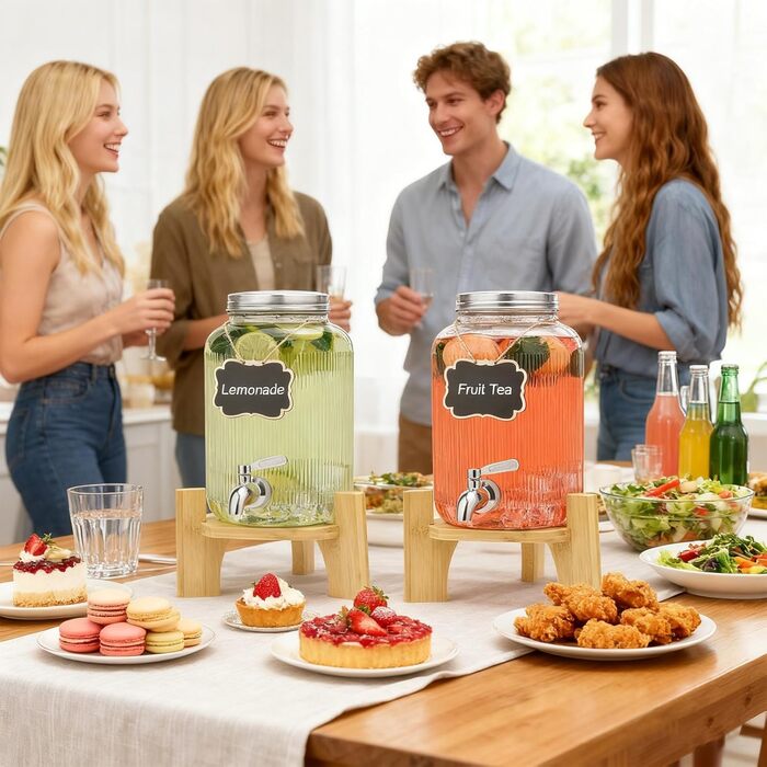 Скляний диспенсер для напоїв 4 л з краном та підставкою Hisredsun