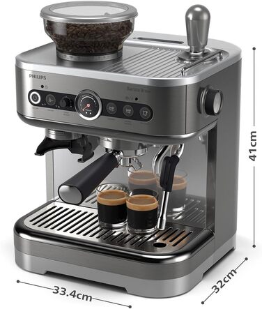 Напівавтоматична еспресо-машина Philips Barista Brew - одинарний та подвійний еспресо кнопка американо, подвійний бункер для зерен 280 г, інтуїтивно зрозумілі інструкції, калібрований тампер (PSA3228/41)