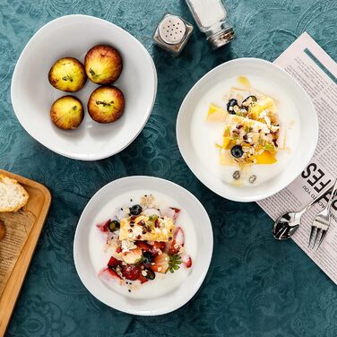 Серія Elisa, 12-предметний кавовий набір з кремового порцеляни, кавові чашки та блюдця на 6 осіб для кави, чаю, десертів (білий, миска для пластівців (6 шт.))