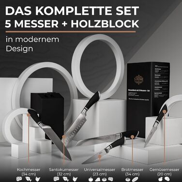 Набор 6 предметов кухонных ножей с деревянным блоком S-Home Unlimited