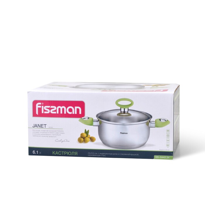 Каструля зі скляною кришкою Fissman JANET 24x13,5 см на 6,1 л (5442)