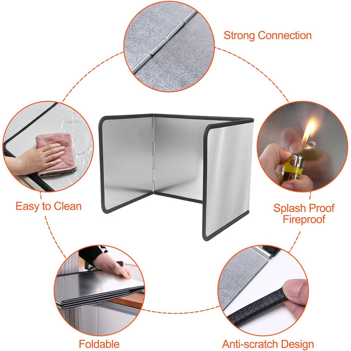 Кухонний фартух Fousenuk, 4-сторонній складаний кухонний фартух, складна стінка із захистом від бризок, компактний складний захист від бризок жиру для кухонь, плит, каструль, стін (39x29x30 см)