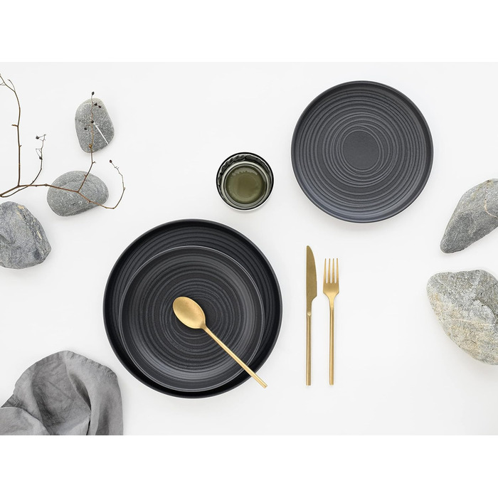 Набір посуду серії Uno з 16 предметів, комбінований сервіз з кераміки (Black Lava Stone, обідній сервіз з 12 предметів), 22978