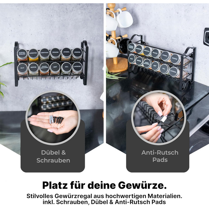 Підставка для спецій дворівнева з 12 баночками, чорна Deco haus