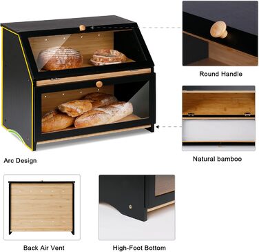 Двухуровневая бамбуковая хлебница 39 x 25 x 32 см, черная Leader Accessories