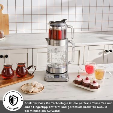 Автоматична чайна машина Karaca X Refika XL, чайник на 2 л та скляний чайник на 0,8 л, мультитемпературний режим, еко-режим, 2200 Вт, чайна машина для родини та гостей, хромована