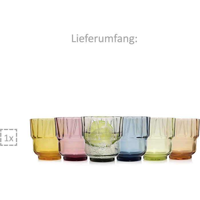 Набір склянок для пиття Singer Набір скляних склянок Porto з 6 предметів для 6 осіб, склянка для води, різнокольорова, унікальна нарізка, повсякденний, сімейна вечеря, офіс, набір склянок для соку на відкритому повітрі 310 мл (Casablanca Deep 6 шт. )