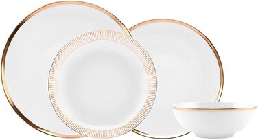 Порцеляновий посуд на 6 персон - Ексклюзивний набір посуду для елегантного посуду та особливих випадків - Високоякісна порцеляна в золотих акцентах, 24 шт.