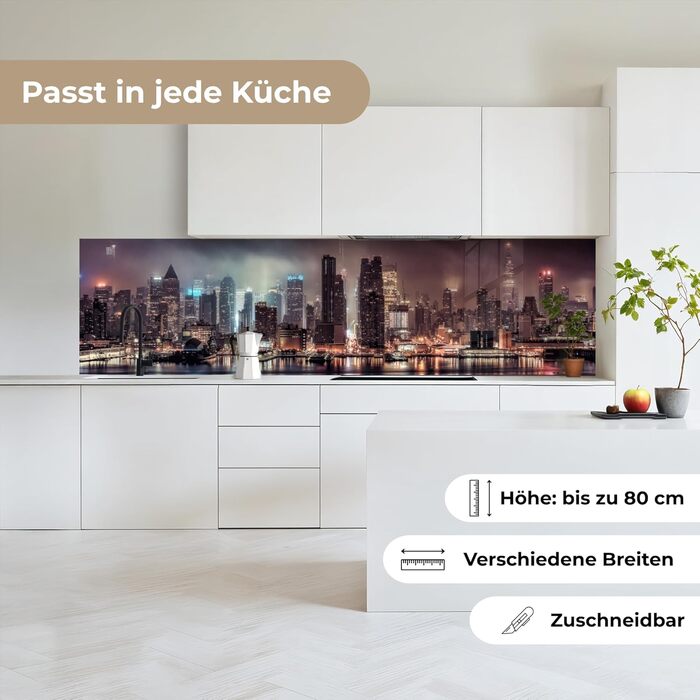 Кухонний фартух 60x80 см Самоклеючий захисний щиток для кухонної стіни Кухонний фартух Кухонні фасади Кухонні фартухи Кухонна стіна Вода - Пейзаж - (Нью-Йорк - Ніч, 80 x 300 см)