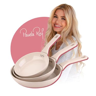 Набор из 3 сковородок 20-24-28 см с ребристым дизайном, пастельный бежевый Pamela Reif Fackelmann