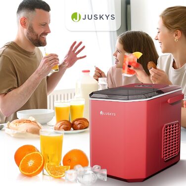 Льодогенератор Juskys IceOracle - Коктейльний лід за 6-13 хв - Міні-льодогенератор на 12 кг/день - Великий контейнер для льоду - Білий (червоний)