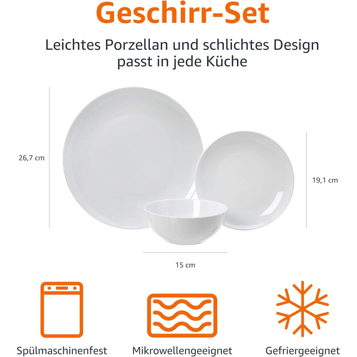 Набір посуду Kitchen-Profi Basics, 18 предметів, для 6 осіб (біле порцелянове купе)