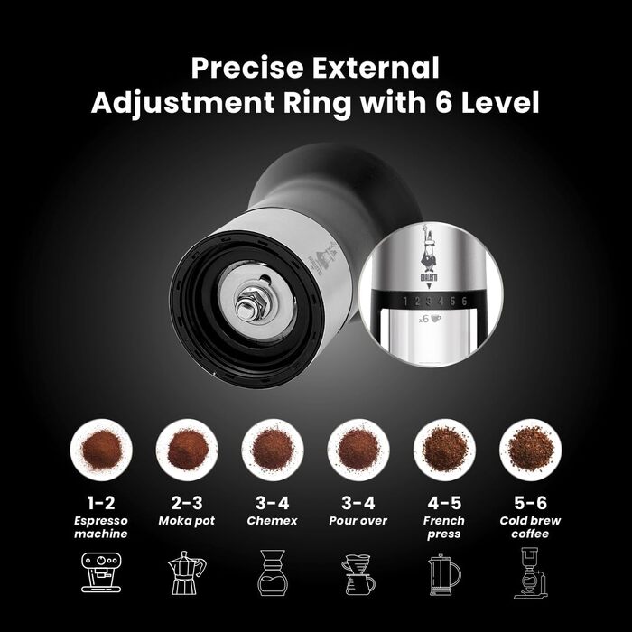 Ручна кавомолка преміум-класу матово-чорна Bialetti