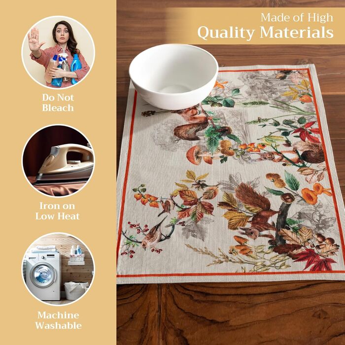 Бавовняні килимки для серветок, набір з 4 шт. , декоративні килимки для серветок, пасхальні килимки, що миються, для свят, вечерь, весни, літа (33 см x 48 см) (12 - Recolte), 39Hermine 100