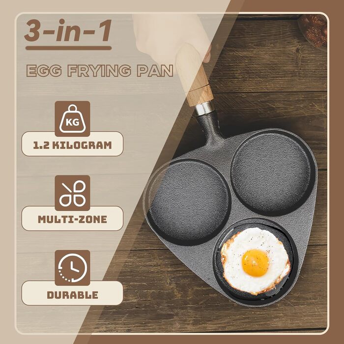 Чугунная сковорода для жарки яиц 3-в-1, черная Justup