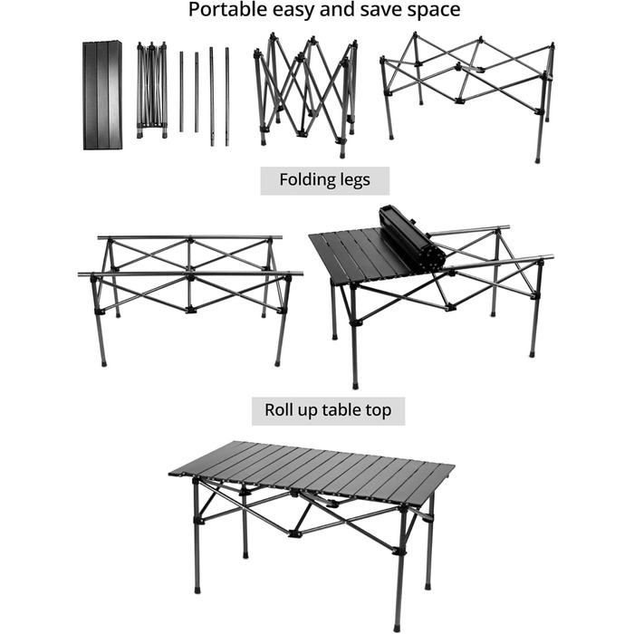 Складной стол для кемпинга 95 х 55 х 50 см черный QWORK
