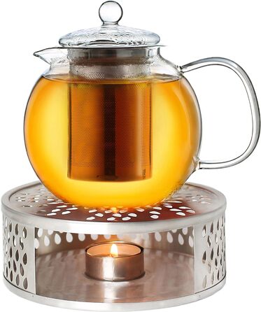 Скляний чайник Creano 1,3 л, скляний чайник із 3 частин із вбудованим ситечком з нержавіючої сталі та скляною кришкою, ідеально підходить для приготування розсипних чаїв, без крапель, все в одному (0,85 л тепліше)