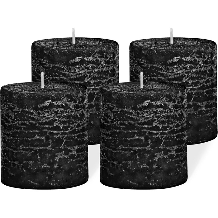 Набір із 4 свічок-стійок Brandsseller 7 x 10 см Однотонні та виготовлені з парафіну Сільські свічки з тривалим часом горіння Декоративні свічки для прикраси столу, Різдва та вечірок (7 x 7,5 см Набір із 4 шт. , чорні)