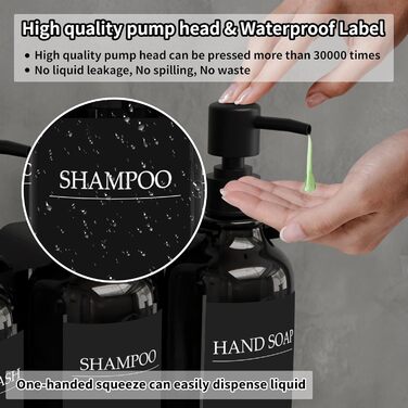 Набір з 3 дозаторів рідкого мила 500 мл з настінним тримачем, чорний колір HCYWOC