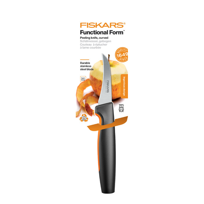 Кухонний ніж для овочів вигнутий Fiskars Functional Form, 6.8см, нержавіюча сталь, пластик, чорний