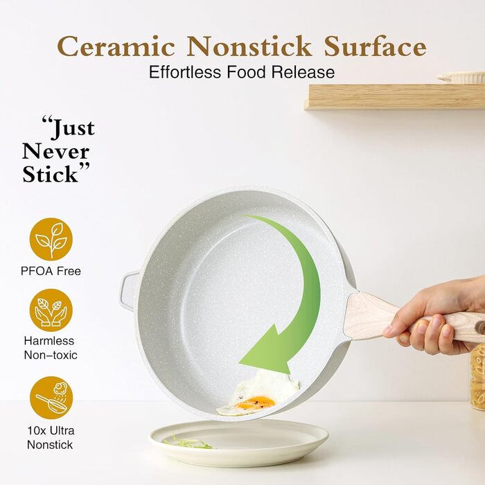 Сковорода с антипригарным покрытием и крышкой 28 см белая Kordisen