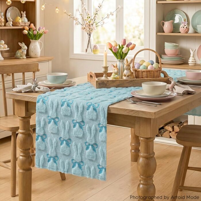 Мягкая дорожка с вышивкой кролика с бантом 183 х 33 см синий Artoid Mode