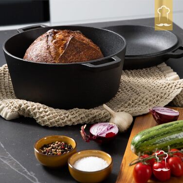 Чугунная жаровня 4,7 л круглая с крышкой 26 см, черная Chefarone