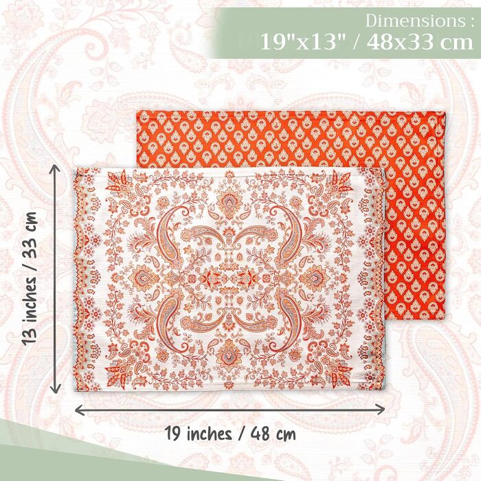 Бавовняні килимки для серветок, набір з 4 шт. , декоративні килимки для серветок, пасхальні килимки, що миються, для свят, вечерь, весни, літа (33 см x 48 см) (22 - Cachemire), 39Hermine 100