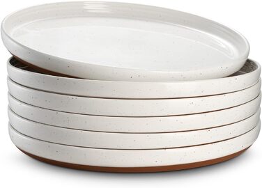 Набір десертних тарілок DOWAN з кераміки, набір керамічних тарілок 6 персон, обідня тарілка порцеляна, обідня тарілка, тарілка для посуду з кераміки, плоска тарілка для сніданку Para Salad, макарони, (26 см, ванільно-біла)