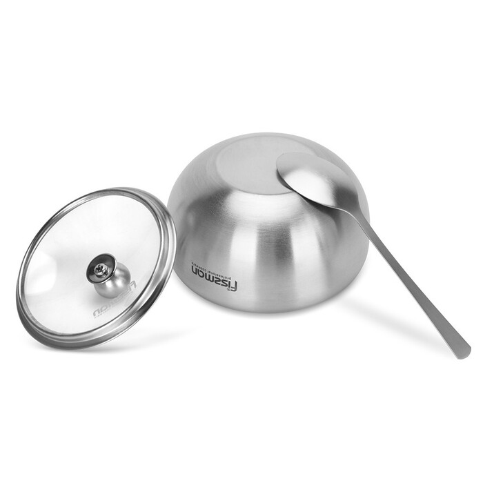 Цукорниця 350 мл Fissman зі скляною кришкою і ложкою нержавіюча сталь (5872)