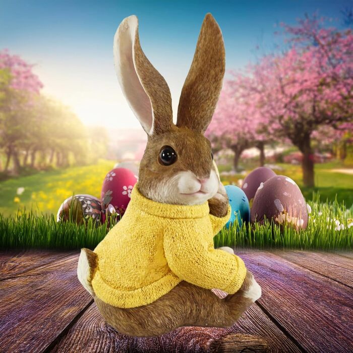 Декоративні фігурки великодніх зайчиків жовтий светр colourliving