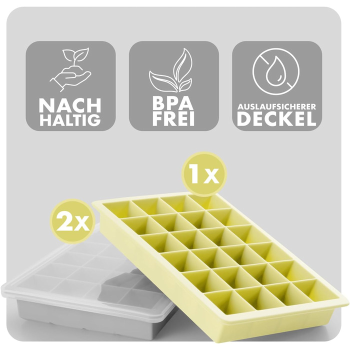 Силіконові формочки для льоду Blumtal, набір з 3 шт. - форма для льоду на 24 кубики з кришкою - силіконова форма для льоду без бісфенолу А - форма для льоду, безпечна для харчових продуктів - сіро-блакитні великі кубики (сірі жовті, великі кубики)