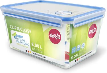 Набір контейнерів для зберігання харчових продуктів EMSA Clip & Close, прямокутні, 5 x 0,8 л, коробки для зберігання, 100 герметичні, придатні для миття в посудомийній машині, морозильної камери та мікрохвильової печі, прозорі, сині, зроблені в Німеччині,