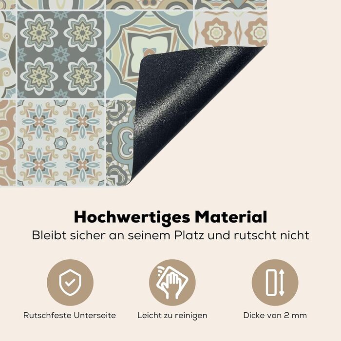 Фартух для плити, кухонний фартух, вініл, 78x52 см, декор для кухні, облицювання стіни, кришка плити - сіро-чорна (зразок - плитка, 51,5Д x 83Ш см)