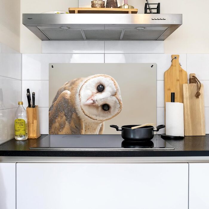 Фартух для плити, кухонний фартух, вініл, 78x52 см, декор для кухні, облицювання стіни, кришка для плити - сіро-чорна (сипуха - тварина, 51,5Д x 76Ш см)