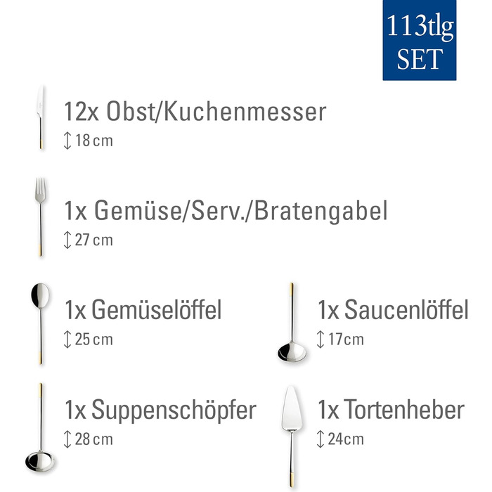 Набір столових приборів на 12 персон, 113 предметів, часткова позолота Ella Villeroy & Boch
