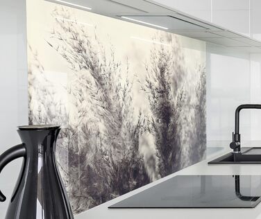 Кухонний фартух timalo зі скляним виглядом Акрилове скло 2 мм Бризкозахисна стіна для плити, скляний фартух, акрилові скляні стінові панелі, захисна панель для фартуха Бетонно-блакитно-сірий (60x52 см, 209- Пампасська трава)