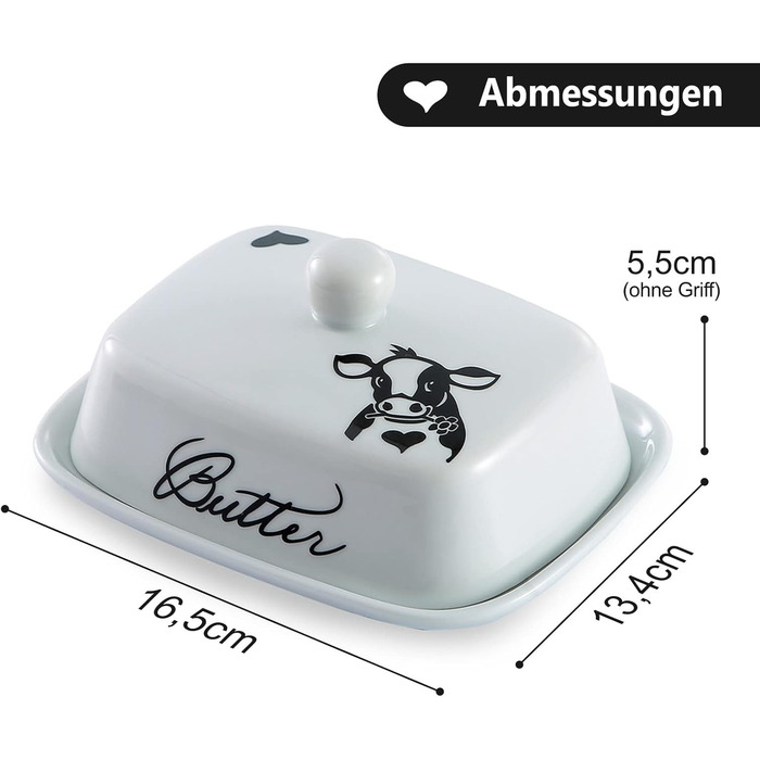 Маслянка з ручкою для 250 г вершкового масла, високоякісна кераміка, білий колір з квітковим та бджолиним візерунком, порцеляна, класична маслянка, маслянка, контейнер для масла, коробка для масла, можна мити в посудомийній машині (коров&39яча голова)