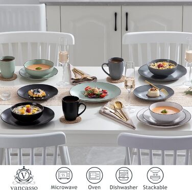 Столовый сервиз из керамогранита, набор посуды vancasso MODA, винтажный вид, комбинированный сервиз из 40 предметов с 8 тарелками, тарелками для тортов, суповыми тарелками, мисками и чашками каждая (разноцветный, 16 шт. комбинированный сервиз)