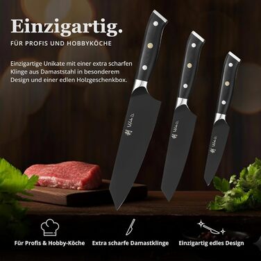 Набор ножей Wakoli Titanium Noir (5 предметов) с подставкой профессиональный кухонный набор ножей из нержавеющей стали с черным титановым покрытием (12,521 см), магнитная подставка для ножей.
