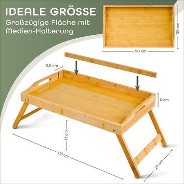 Бамбуковий піднос Blumtal з дерев&39яною підставкою для планшетів/телефонів - Піднос для сніданку для ліжка - Складаний столик для ліжка 50 x 30 x 6 см - Столик для ноутбука для дивана - Міцний піднос для дивана білий (натуральний)