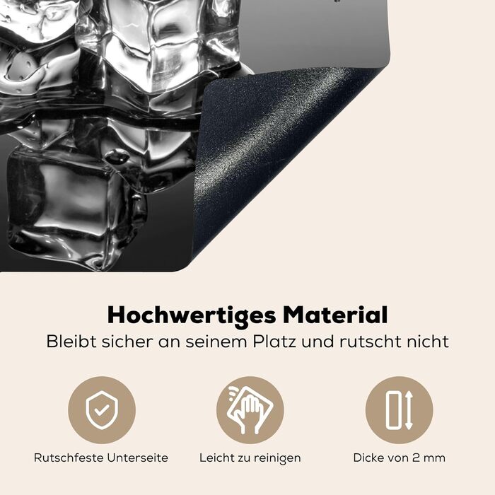 Фартух для плити, кухонний фартух, вініл, 78x52 см, декор для кухні, облицювання стіни, кришка для плити - сіро-чорна (Лід - Вода, 52Д x 80Ш см)