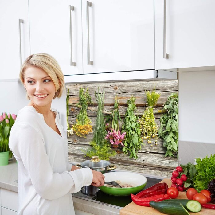 Стеклянный фартук кухонный с травами и цветами 60 х 60 см GRAZDesign