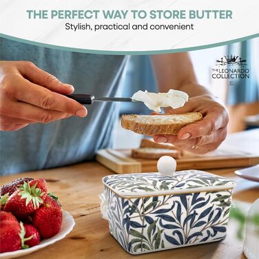 Маслянка з кришкою, китайська кераміка, з гарними акварельними мотивами, дизайн якої розроблено галереєю Дженніфер Роуз для Busy Bees (гілка верби).