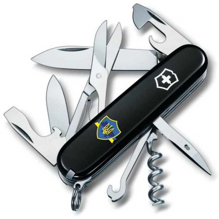 Ніж Victorinox Climber Ukraine 91мм/14функ/чорн /Тризуб на щиті зі стрічкою