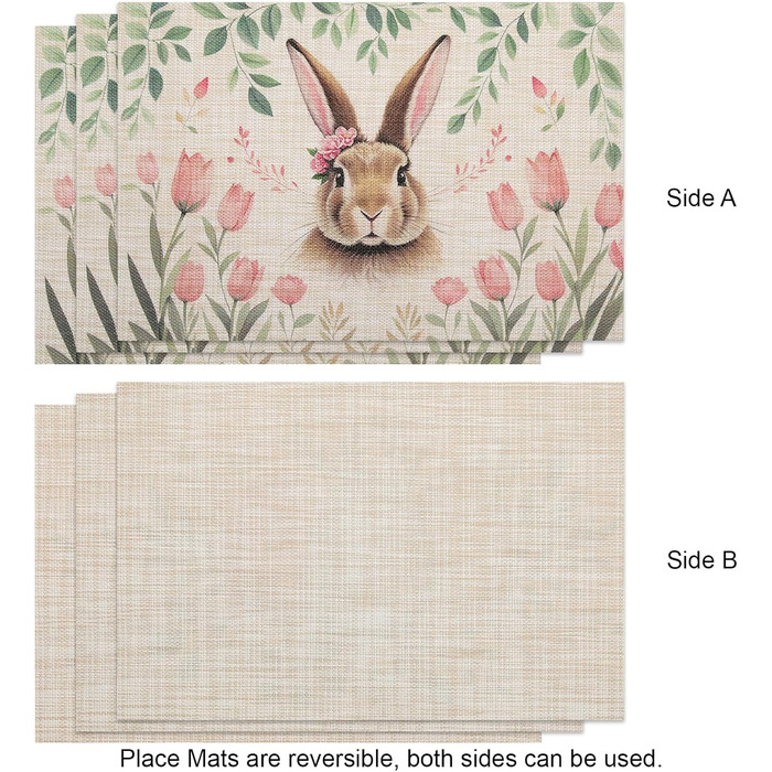 Двосторонні килимки для серветок, що миються, набір із 6 шт. , пасхальні яйця з квітами, прикраса столу з мультяшним кроликом, пасхальні, весняні, бенкетні килимки, декор для святкової вечірки, сезонні килимки, бежевий (світло-коричневий 7)
