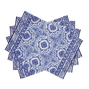 Бавовняні килимки для серветок, набір з 4 шт. , декоративні килимки для серветок, пасхальні килимки, що миються, для свят, вечерь, весни, літа (33 см x 48 см) (014 - Melodie Bleue), 39Hermine 100