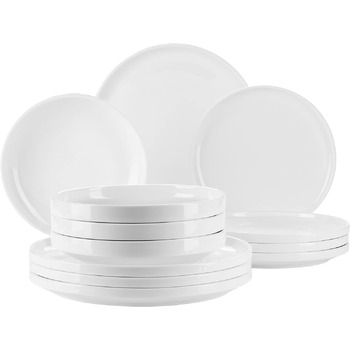 Серия MSER Vada, современный набор тарелок на 4 персоны с высоким гастрономическим качеством, обеденный сервиз из 12 предметов в скандинавском дизайне, прочный фарфор (глянцевый белый)